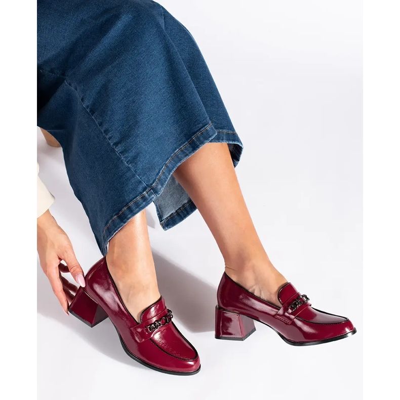 Bordó lakkbőr női magas sarkú cipő piros 2