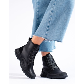 T.Sokolski Sokolski fűzős női csizma ökológiai bőrből fekete 2