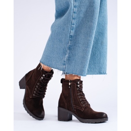 W. Potocki Ökológiai velúrból készült fűzős női Potocki magas sarkú csizma barna 1