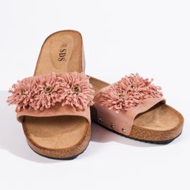 Női velúr papucs rózsaszín virágokkal 2