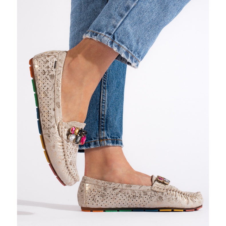 Goodin Arany női áttört mokaszinok kristályokkal aranysárga 1