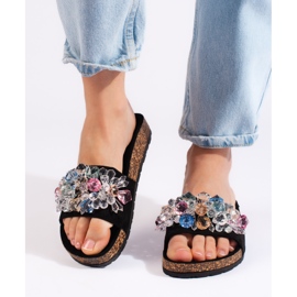 Női fekete velúr papucs 1