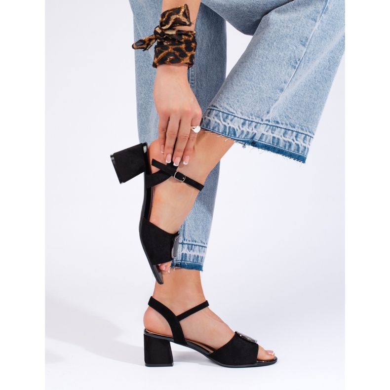 Fekete elegáns, magas sarkú szandál Sergio Leone-tól 1