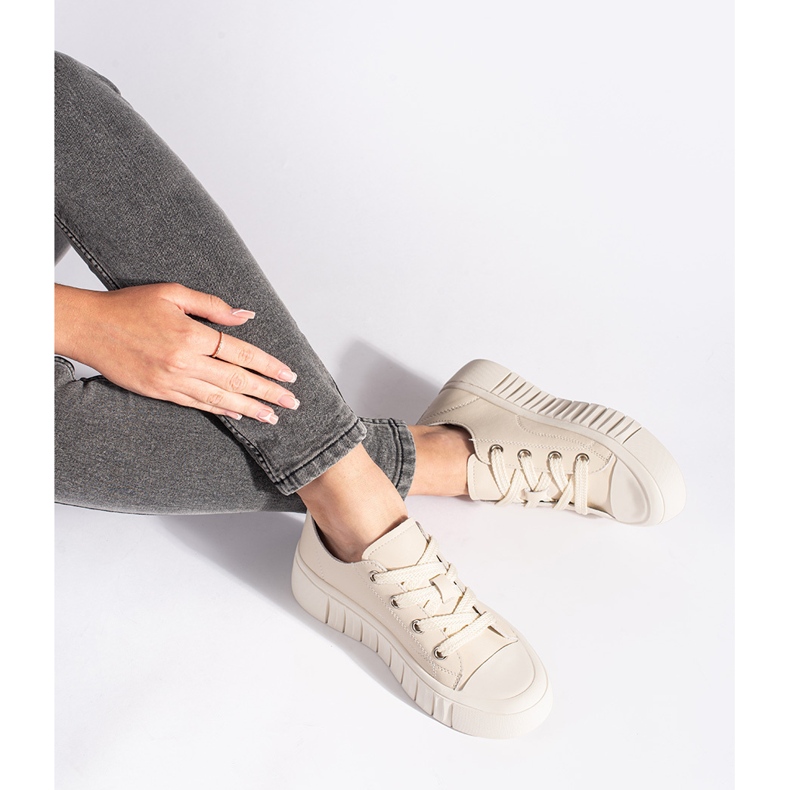 Női bézs bőr tornacipő 1