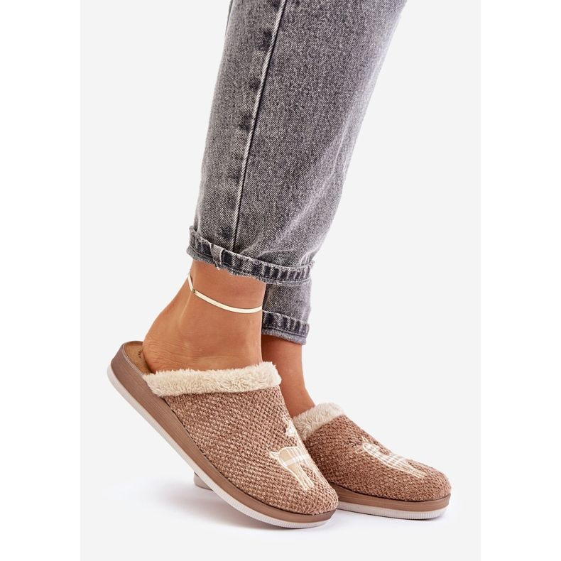 Női papucs rénszarvassal és szőrmével Inblu CT000034 Bézs 1