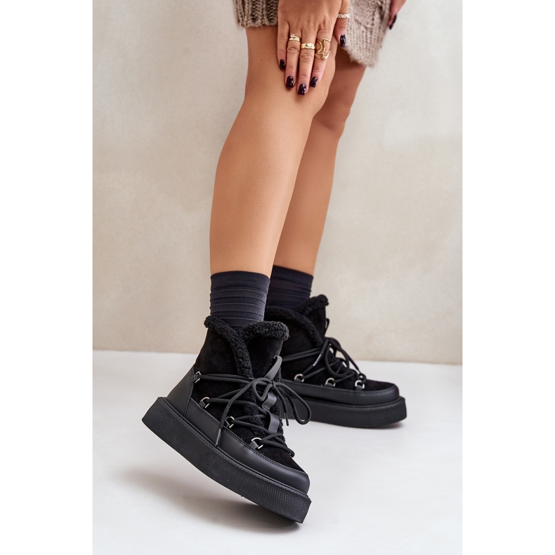 Fekete Tamidra Snow Csizmák Platformon 2