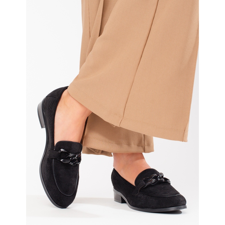 W. Potocki Női áttört velúr mokaszin Potocki fekete 2