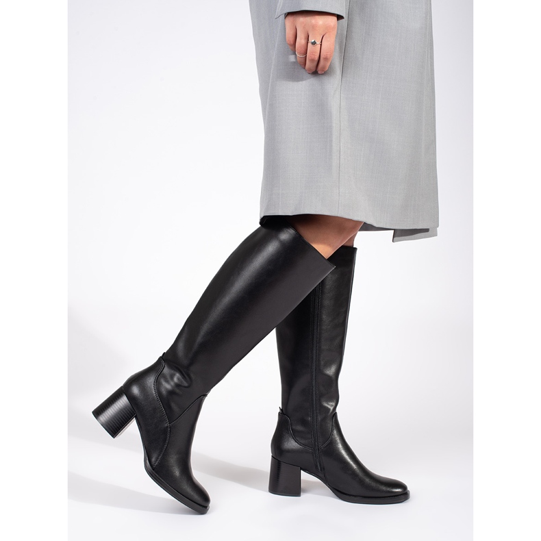 Fekete klasszikus bőr női magas sarkú csizma Sergio Leone-tól 1