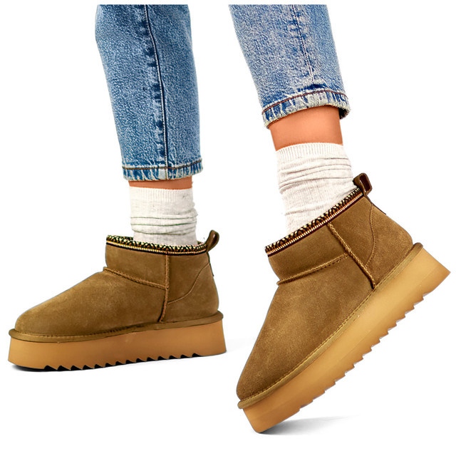 Női bőr hócsizma, hőszigetelt téli csizma barna 2