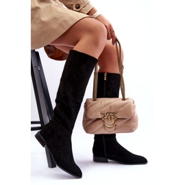 Velúr lapos sarkú csizma fekete Eelin 1