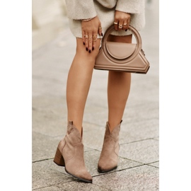 Cowboy csizma magas sarkú, hőszigetelt Eco Suede Vinceza 58345 sötétbézs színű 2