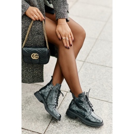 S.Barski Női bőr lakkcsizma, meleg, cipzáras, D&amp;A LZ42-042, sötétzöld 1