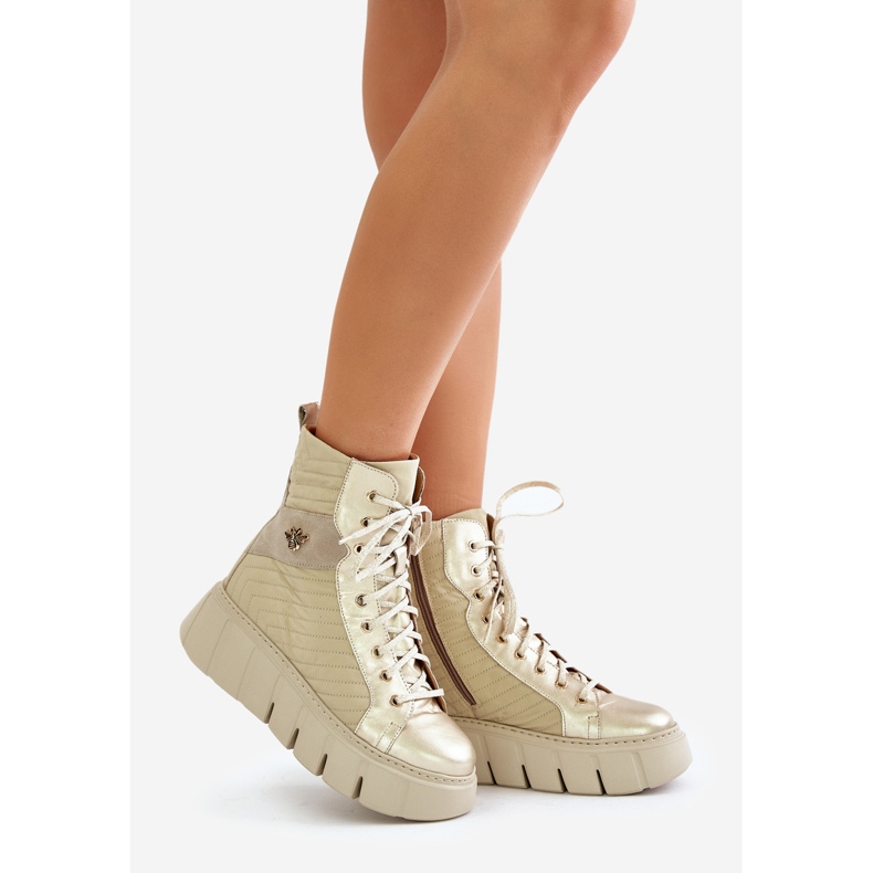 Bőr bokacsizma a platformon Maciejka 06751-25 arany aranysárga 1