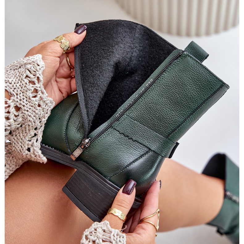 Zazoo 60480 szigetelt bőr alacsony sarkú csizma, sötétzöld 2