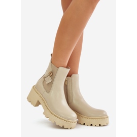 Zazoo 60490 Bőr meleg bokacsizma világos bézs díszítéssel 1