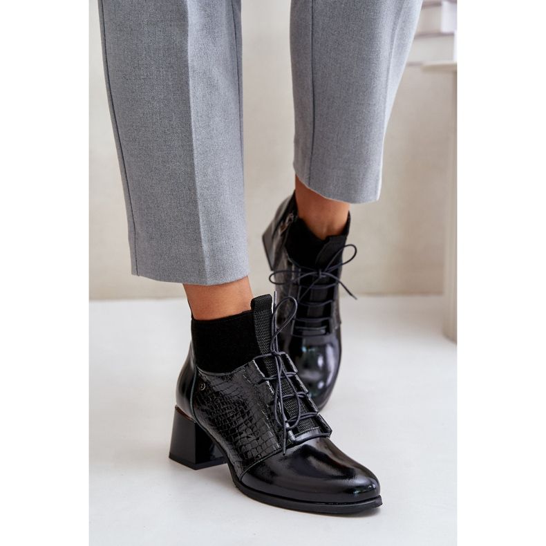 Zazoo 60503 Bőr magassarkú csizma, meleg, fekete 2