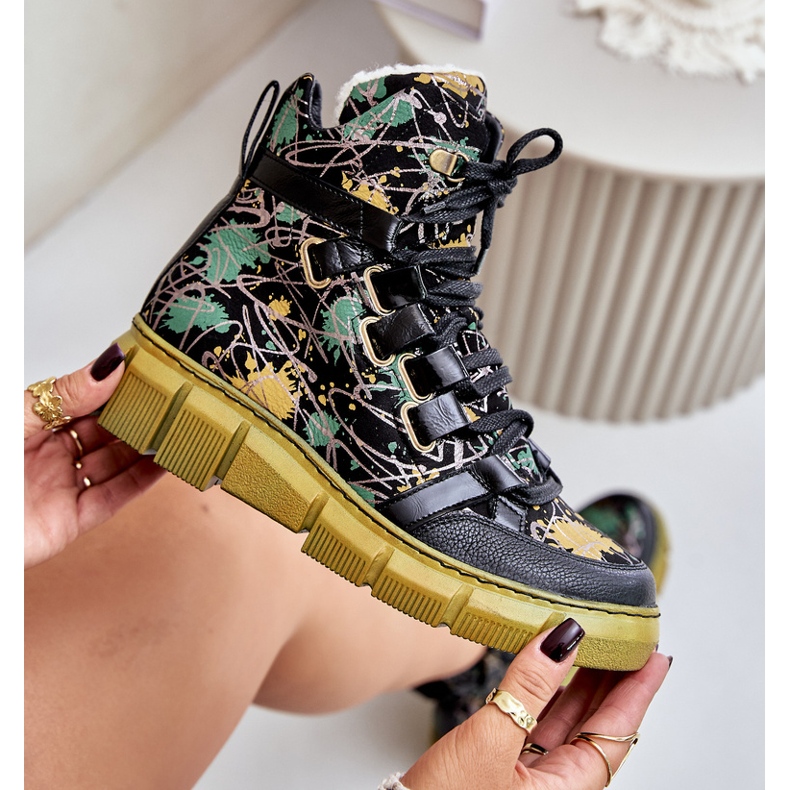 Bőr lapos fűzős bokacsizma Maciejka 06158-07 sárga és fekete aranysárga 2 Bőr lapos fűzős bokacsizma Maciejka 06158-07 sárga és fekete aranysárga 2