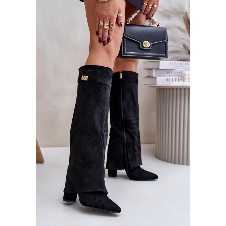 Fekete Urelli hőszigetelt magassarkú csizma felfelé hajtott felsőrésszel 1