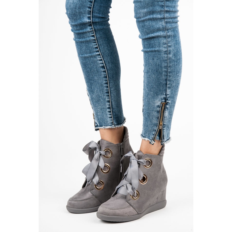 Kylie Szalaggal kötött bokacsizma szürke 1