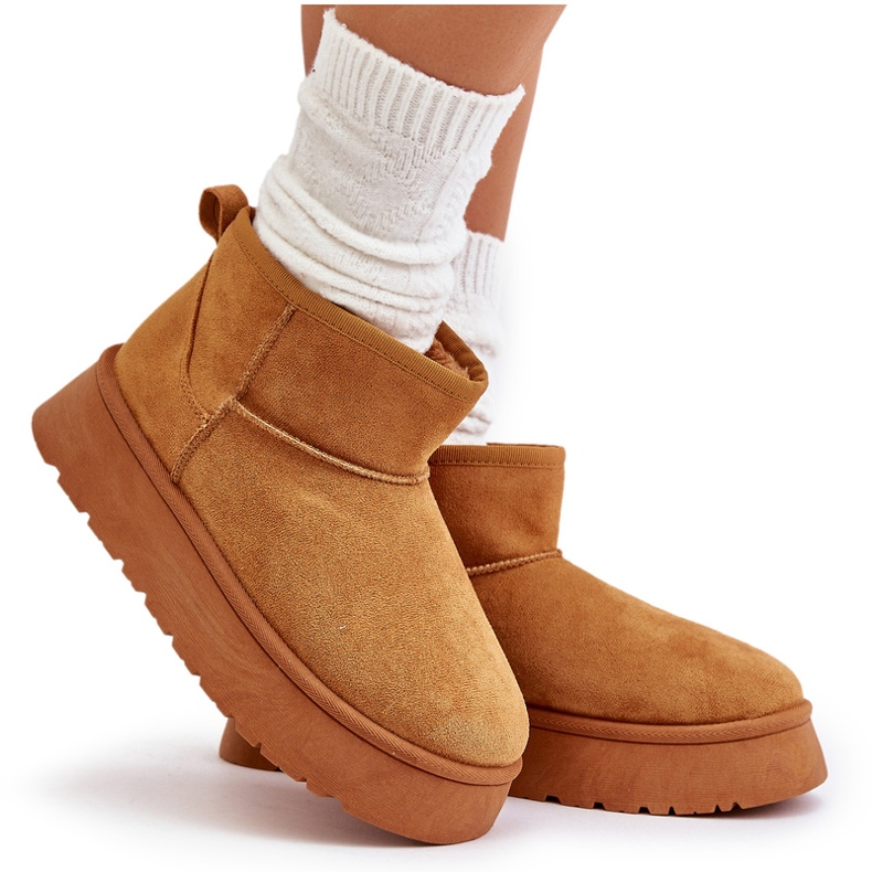 News Alacsony női hócsizma a platformon teve szőrmel szigetelt barna 5