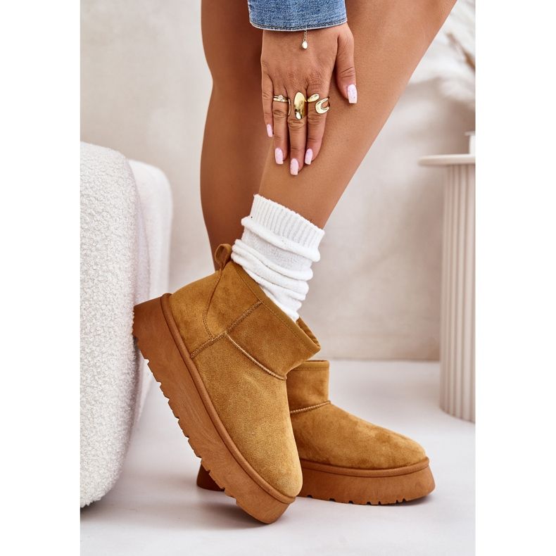 News Alacsony női hócsizma a platformon teve szőrmel szigetelt barna 2