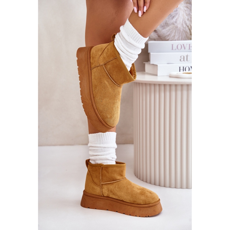 News Alacsony női hócsizma a platformon teve szőrmel szigetelt barna 4