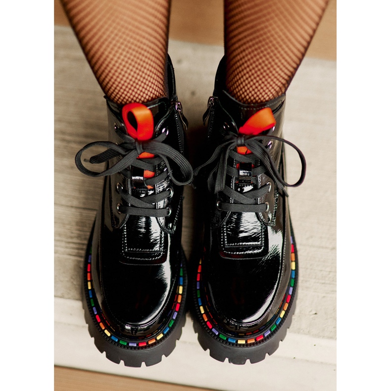 Fekete Anafra bőr Patent Worker bokacsizma cipzárral 2