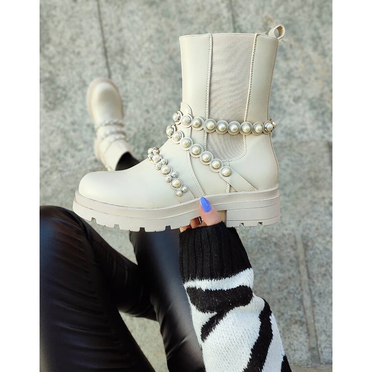 Női Chelsea gyöngyös csizma, bézs 58090-1BE 2