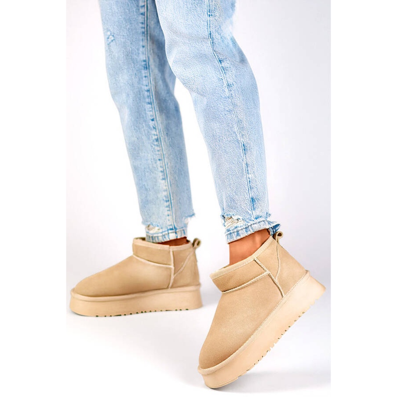 Női bőr bokacsizma, velúr hócsizma, bézs XF-159L.BE 1