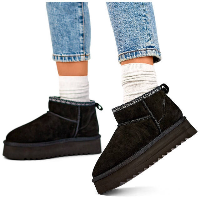 Bőr női velúr hócsizma, fekete YU9001B 1