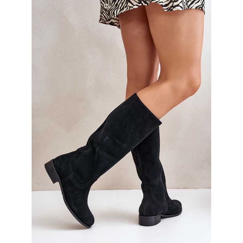 Lewski Shoes Velúr női lábszárközépig érő csizma bal cipzárral 3616 fekete 1