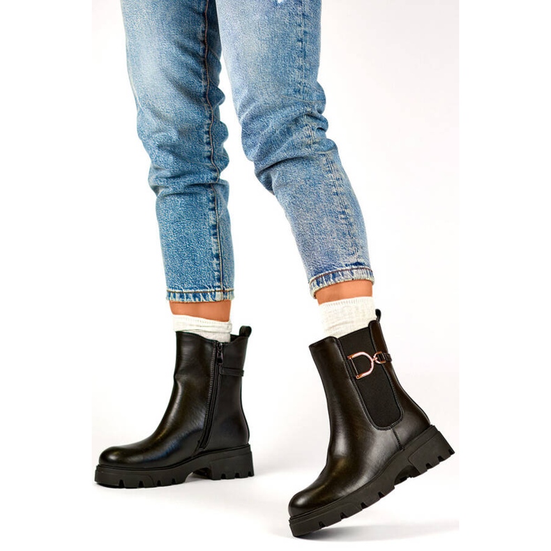 Női hőszigetelt Chelsea csizma, fekete, K-99257 2