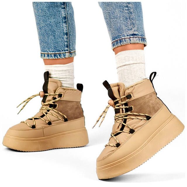 Női fűzős hócsizma vastag talppal, bézs 24-72302BE 2