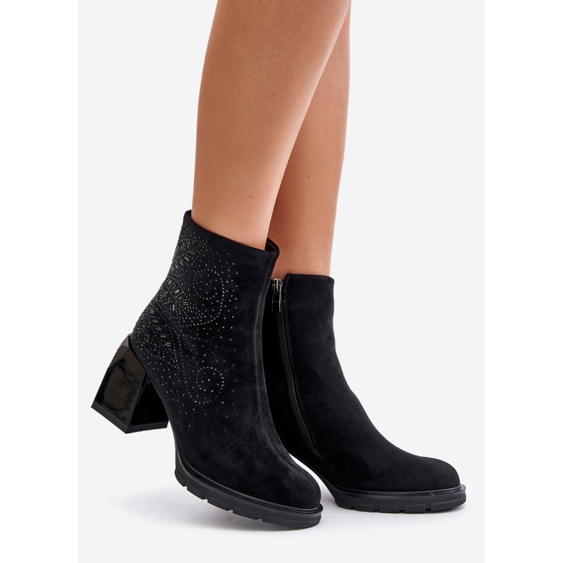 S.Barski Hőszigetelt női csizma magas sarkon D&amp;A MR880-130 fekete díszítéssel 1