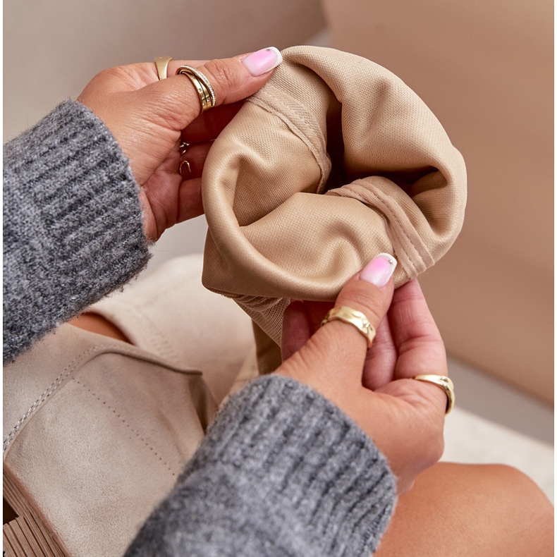 Erynn Térdig érő lapos sarkú csizma öko-velúrból, bézs Linnithia 2