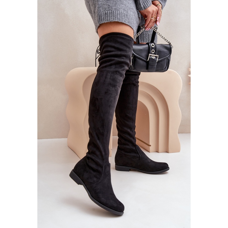 Térdig érő lapos sarkú csizma öko-velúrból, Black Linnithia fekete 2 Térdig érő lapos sarkú csizma öko-velúrból, Black Linnithia fekete 2