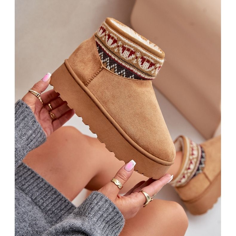 Női hócsizma mintával Camel Avatharia platformon barna 2