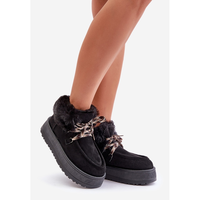 Női, alacsony platformú hócipő bundával, fekete Neathren 1