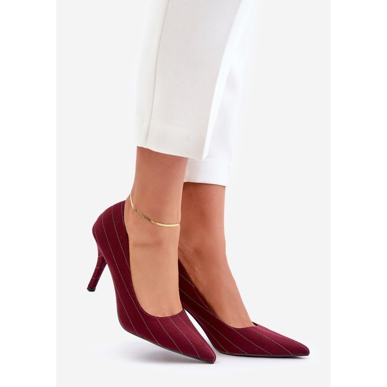 Bordó női csíkos szövet magassarkú Tifidra piros 1