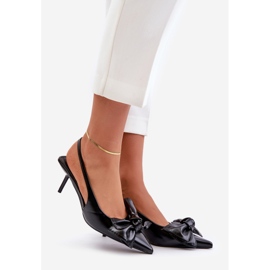 Eco bőr fekete magassarkú cipő Emirenna masnival 1