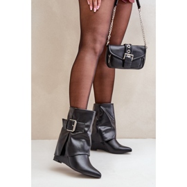 Fekete Vortinia Wedge bokacsizma felhajtott felsőrésszel és csattal 2
