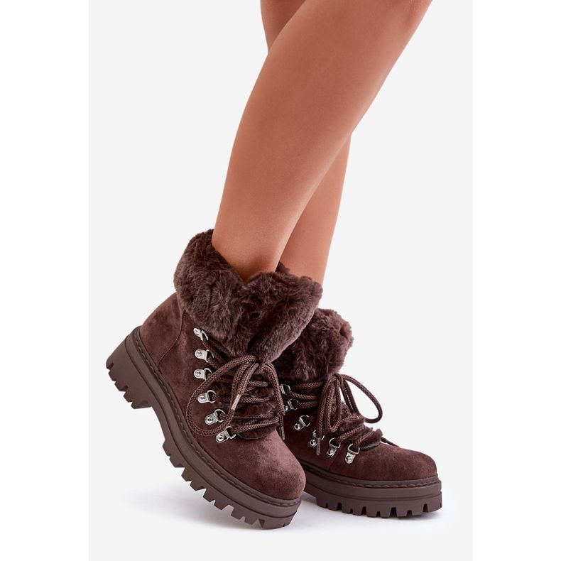 Női fűzős csapdák szőrmével, sötétbarna Vaminia 1 Női fűzős csapdák szőrmével, sötétbarna Vaminia 1