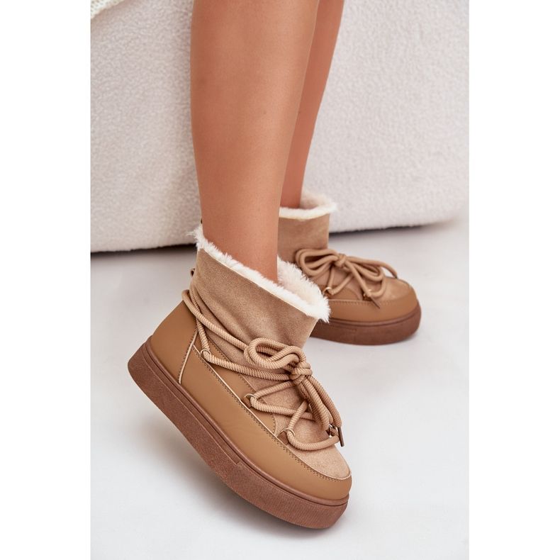 Teve Aziara szőrmével szigetelt női platform hócsizma bézs 1