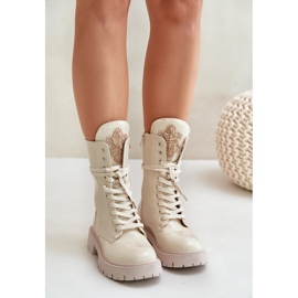 Patent hőszigetelt munkás bokacsizma bézs díszítéssel Kelilea 1