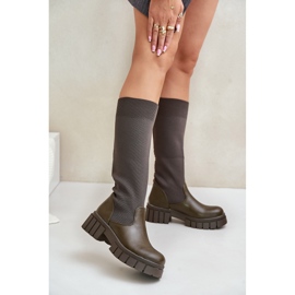 Rugalmas felsőrésszel és lapos sarkú csizma, sötétzöld Mesidra 2