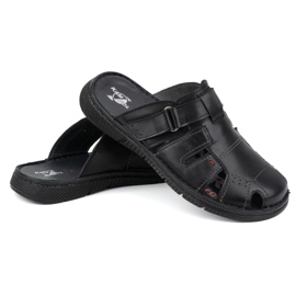 Férfi bőrpapucs KAMPOL Polskie stogie 221KAM fekete 2