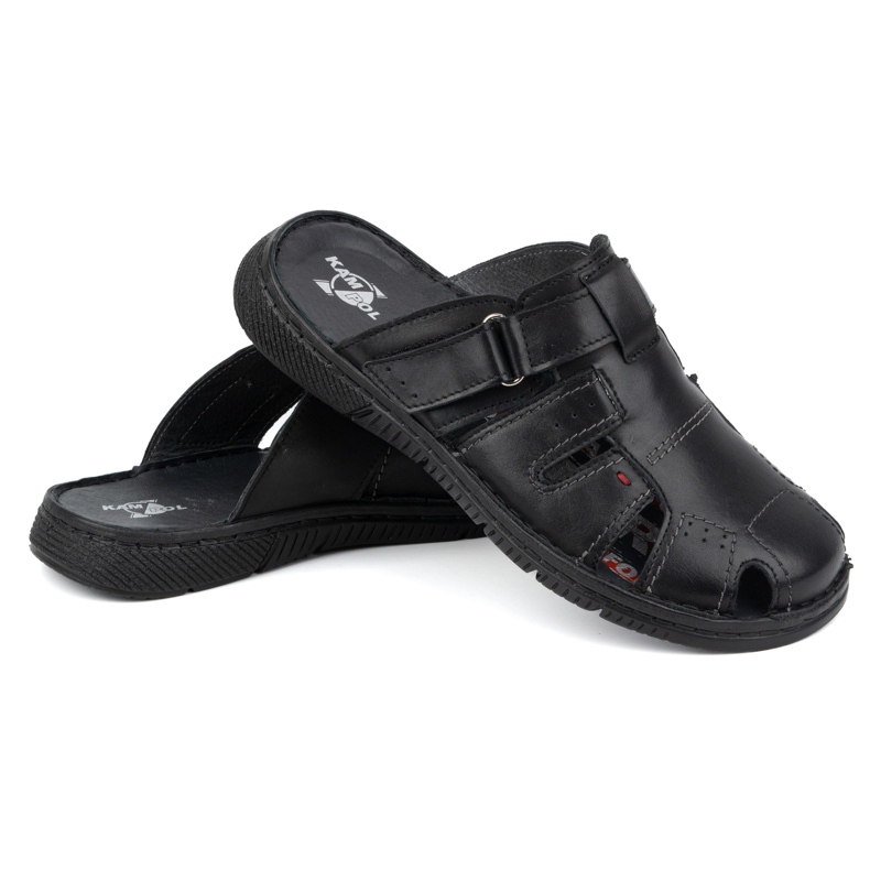 Férfi bőrpapucs KAMPOL Polskie stogie 221KAM fekete 2