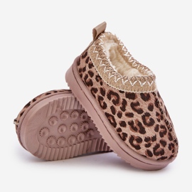 Gyermek hócsizma leopárd mintával az emelvényen, meleg bundával, barna Vilabria bézs 2