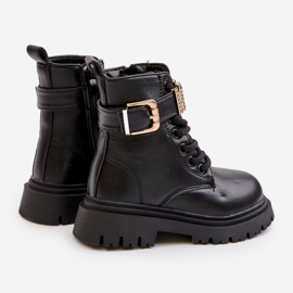 Eco bőr szigetelt lánycsizma dekoratív pánttal, fekete Gilian 2