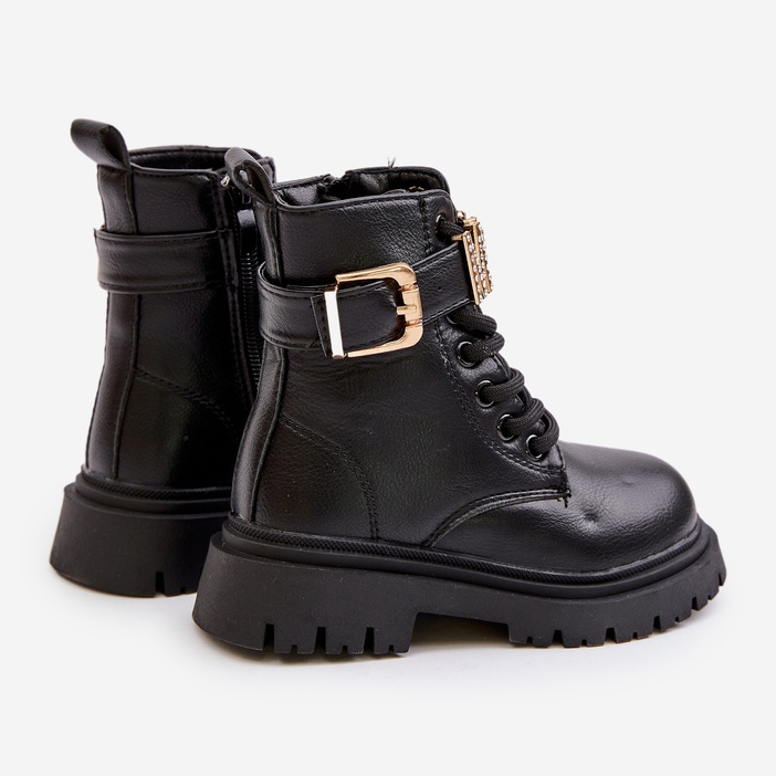 Eco bőr szigetelt lánycsizma dekoratív pánttal, fekete Gilian 2